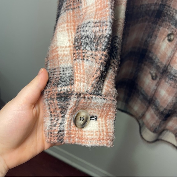 Vero Moda Women’s Pink Black Plaid Oversized fall layering Shacket Jacket Size L - Picture 6 of 9